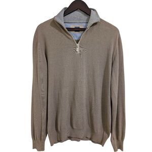 FEDELI Taupe/Tan Quarter-Zip Pullover Knit Italy 100% Cotton Mock Neck EU 52